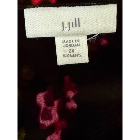 J. Jill Velvet Long Sleeve Tunic Top Black Pink Floral Soft Velour Size 2X - Picture 4 of 7